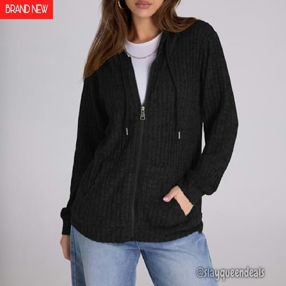 Oversized Zip Up Hoodie Women's Long Sleeve Sweatshirt Lightweight Jacket - Picture 3 of 8